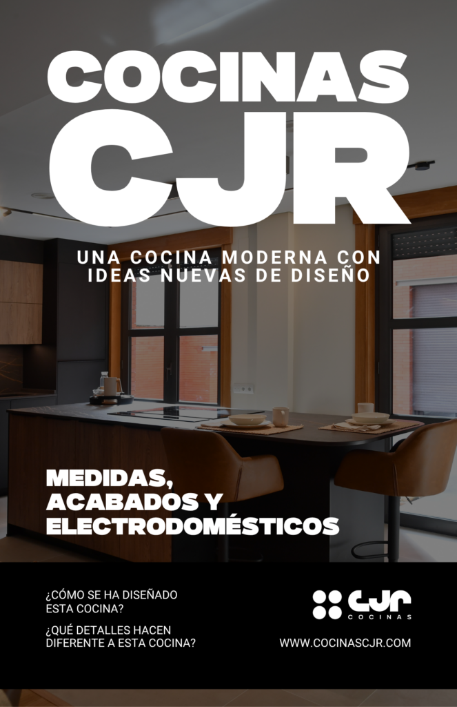 cocina negra y madera con isla y living cocinas cjr
